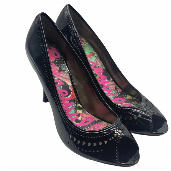 BETSEYVILLE GUC Black BVPecks Open Toe Heels - Picture 1 of 16